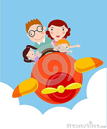 Family vacation trip on an airplane Vector Illustration