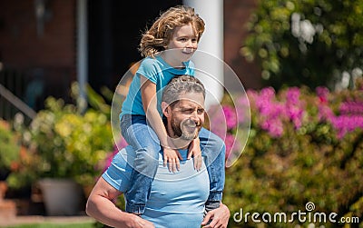 family value. childhood and parenthood. parent hold with small child boy. dad with kid Stock Photo