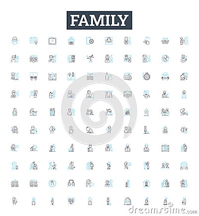 Family vector line icons set. kinship, relatives, clan, folks, lineage, descendants, progeny illustration outline Vector Illustration