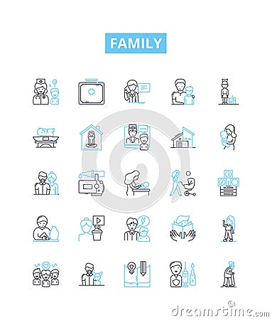 Family vector line icons set. kinship, relatives, clan, folks, lineage, descendants, progeny illustration outline Vector Illustration