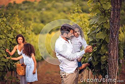 Family in the vineyard Stock Photo