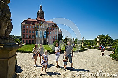Family visiting Ksiaz Castle Poland Editorial Stock Photo