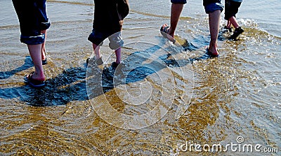 People Wading at Low Tide Stock Photo