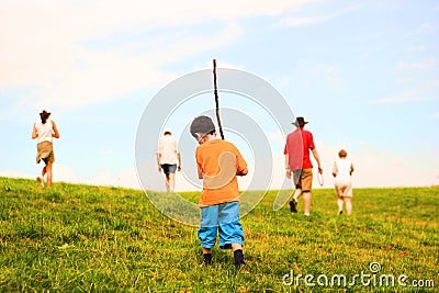 Family walk in the hills Stock Photo