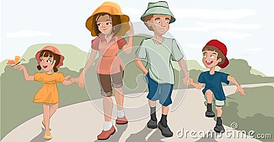 Family walk in the park Vector Illustration