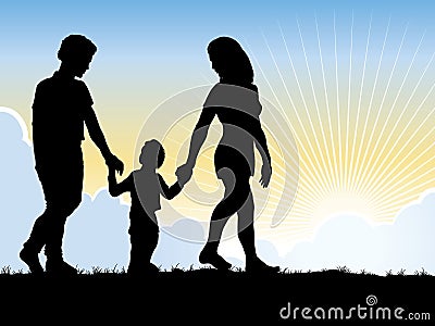 Family Walking Vector Illustration