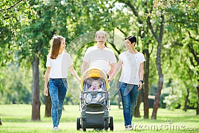 Family walking with children in summer park. happy parenting Stock Photo