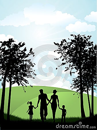 Family walking outside Vector Illustration
