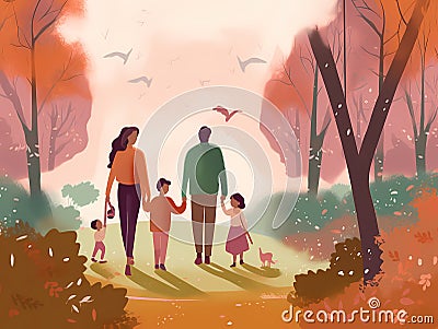 A Family Walking In The Park Stock Photo