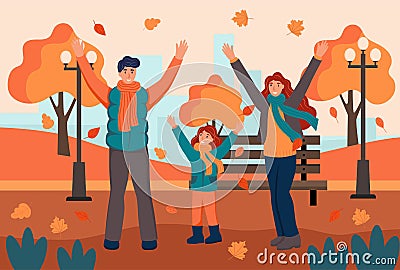 Family walks in the autumn Park Vector Illustration