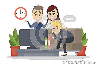 Family watch TV. Vector Illustration