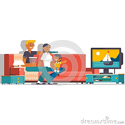 Family watch tv vector living room interior Vector Illustration