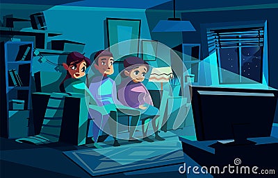 Family watching night TV vector illustration Vector Illustration