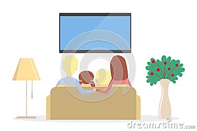 Family watching TV. Vector Illustration