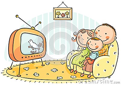 Family watching TV together Vector Illustration