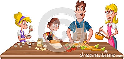 Family wearing apron and cooking. Chef in the kitchen. Vector Illustration