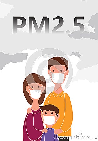 Family wearing a dust mask N95 for protection Vector Illustration