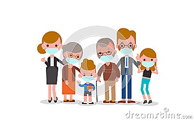 Family wearing Medical mask to prevent infection from spreading of Covid-19 Virus. Vector cartoon illustration in flat style Vector Illustration