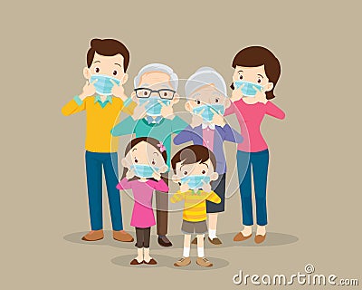 Family wearing protective Medical mask Vector Illustration