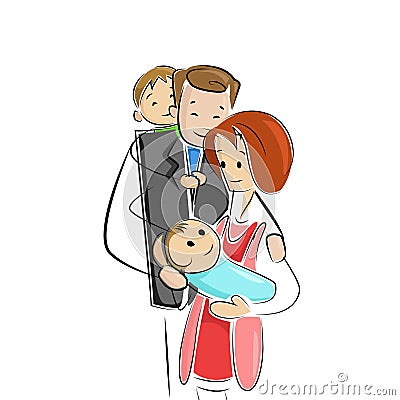 Family welcoming new born baby Vector Illustration