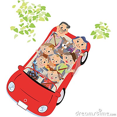 The family who goes for a drive Vector Illustration