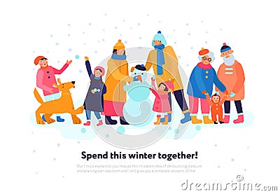 Family Winter Flat Composition Vector Illustration