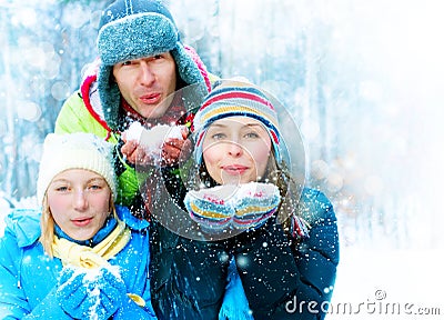 Family In Winter Park Stock Photo