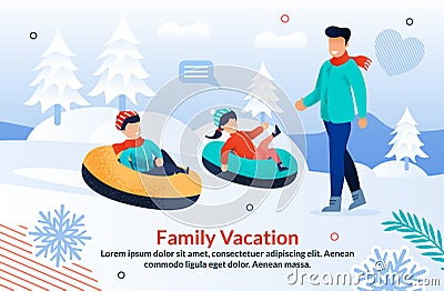 Family Winter Vacation Motivation Flat Poster Vector Illustration