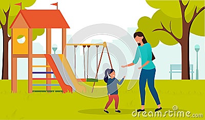 Family of woman and child resting outdoors Vector Illustration