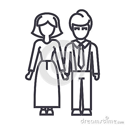 Family,woman and man vector line icon, sign, illustration on background, editable strokes Vector Illustration