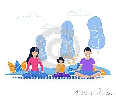 Family Yoga Exercise Flat Vector Illustration Vector Illustration