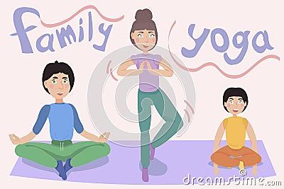 Family yoga. fitness classes for the whole family Vector Illustration