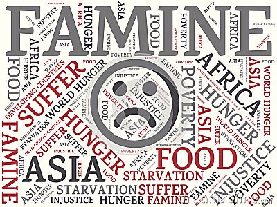 FAMINE - image with words associated with the topic FAMINE, word cloud, cube, letter, image, illustration Cartoon Illustration