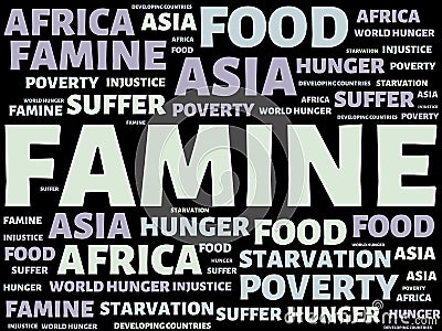 FAMINE - image with words associated with the topic FAMINE, word cloud, cube, letter, image, illustration Cartoon Illustration