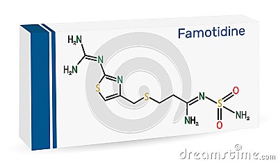 Famotidine, molecule. It is used for treatment of peptic ulcer disease, heartburn, gastroesophageal reflux disease. Skeletal Vector Illustration