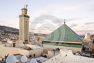Famous al-Qarawiyyin mosque and University in heart of historic downtown of Fez, Morocco Stock Photo