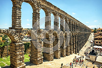 The famous ancient aqueduct in Segovia, Spain Stock Photo