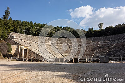 Famous ancient Epidauros amphitheater located in Greece near Lighourio city at early sunset Stock Photo
