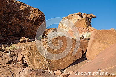 Famous animal rock engravings at Twyfelfontein in Damaraland, Namibia, Southern Africa Stock Photo