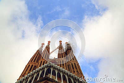 Famous Antonio Gaudi Sagrada Familia Cathedral, Tower close up Editorial Stock Photo