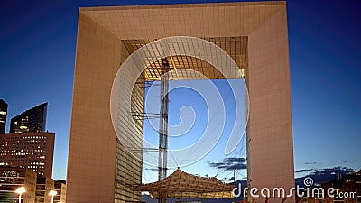 Famous Arch at La Defense district in Paris in the evening - CITY OF PARIS, FRANCE - SEPTEMBER 04, 2023 Editorial Stock Photo
