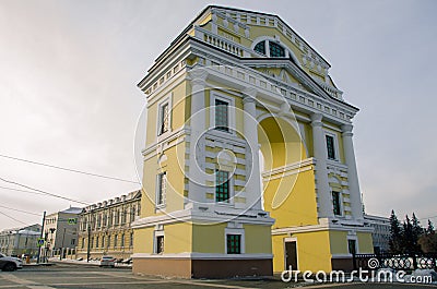 Famous architectural building landmark, triumphal arch in Irkutsk, Russia Editorial Stock Photo