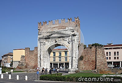 Famous Arco di Augusto gate Rimini Editorial Stock Photo