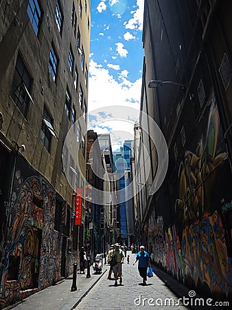 The famous Arts street in Melbourne with tourists. Editorial Stock Photo