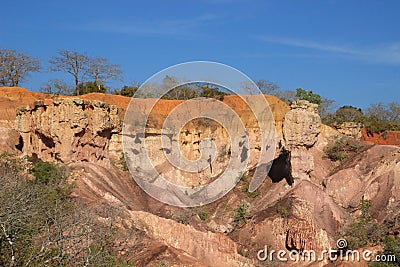 The famous attraction in Kenya is the gorge of Hell`s Kitchen - stones and rocks with colorful sand near Marafa, Malindi Stock Photo