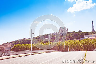Famous basilica at the top of Fourviere hill, Lyon Stock Photo