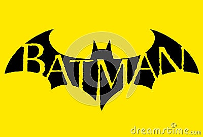 The famous Batman logo, isolated on yellow background. Editorial Stock Photo