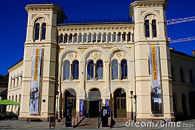 Famous beautiful building of Nobel Peace Centre at night, locate Editorial Stock Photo