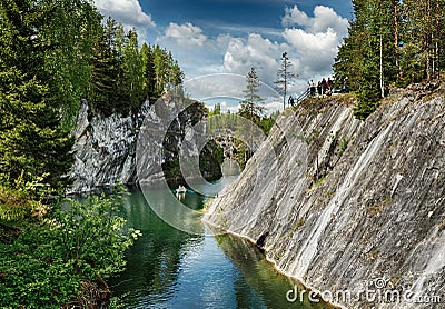 Famous beautiful marble quarry in Karelia. Editorial Stock Photo