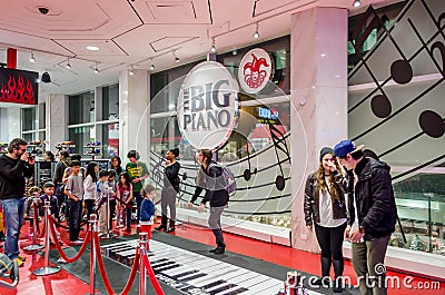 The Famous Big Piano in Fao Schwarz. Popular Grand Floor Keyboard Inside the Toy Store. New York City, USA Editorial Stock Photo